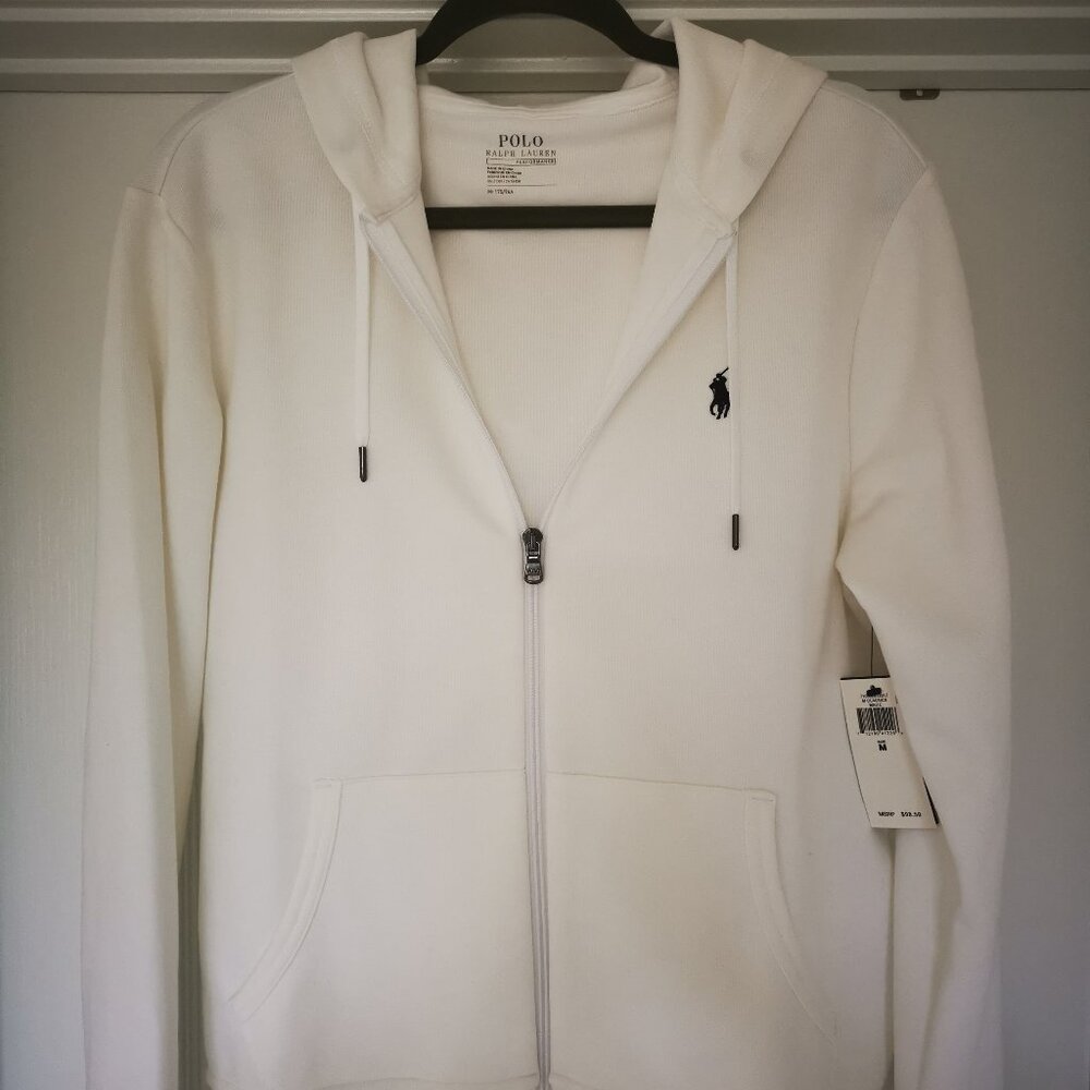 Polo Ralph Lauren White Double-Knit Full-Zip Hoodie Size M NWT